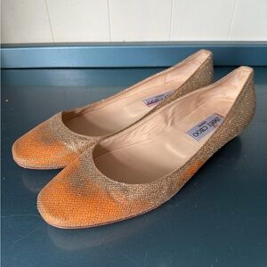Jimmy Choo Glittering Gold and Orange Finlay Ballet Flats